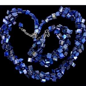 New BIG Blue Shell Necklace (24”) & Bracelet (8”) Set